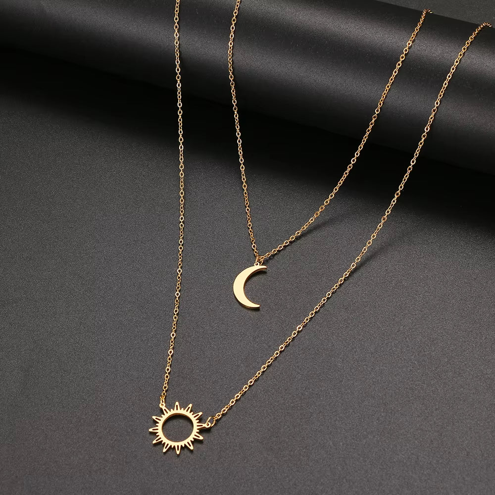 2022 Stainless Steel Layered Models Sun Flower Moon Necklace for Women Fashionable Exquisite Pendant Chain Party Friend Jewelry