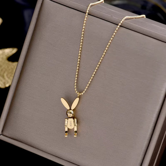 Trendy Mobile Rabbit Pendant Necklace Yellow Gold Color 316L Titanium Steel Jewelry Woman Gift Never Fade Hypoallergenic