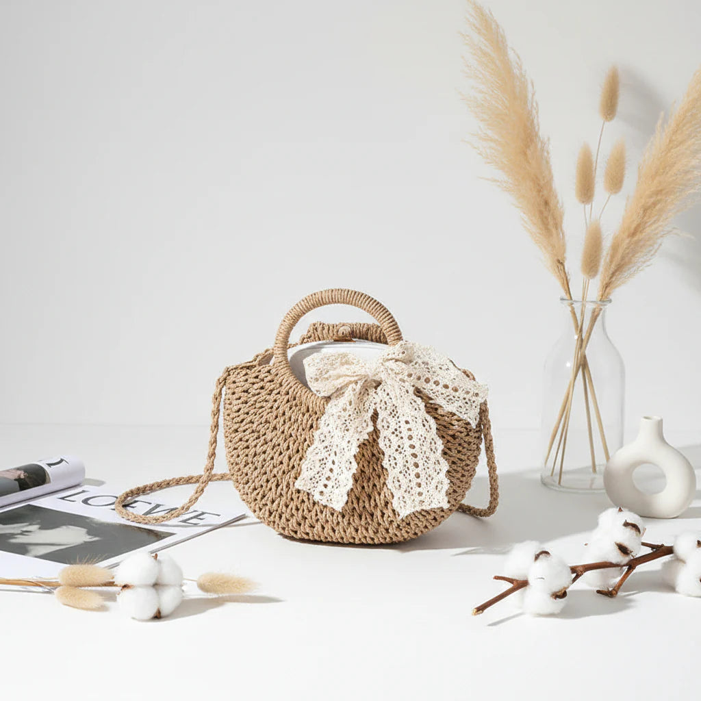Crossbody Small Bag for Women Lace Bow Hand Woven Bag