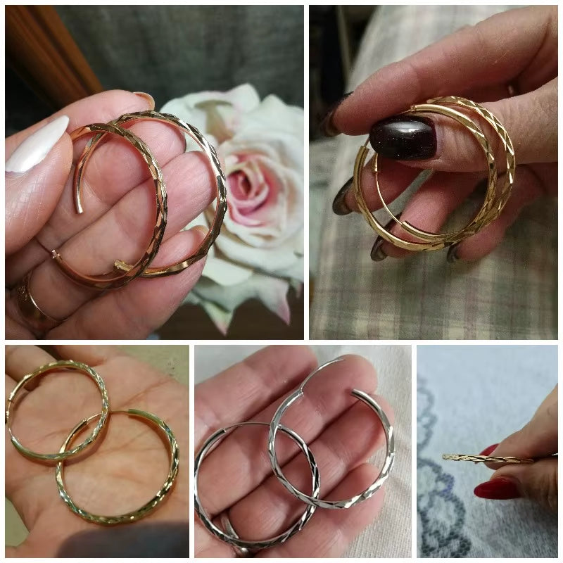 Classic Simple Hoop Earring for Women Gold Color Geometric Pattern Suit Various Occasions Metal Versatile Female Jewelry