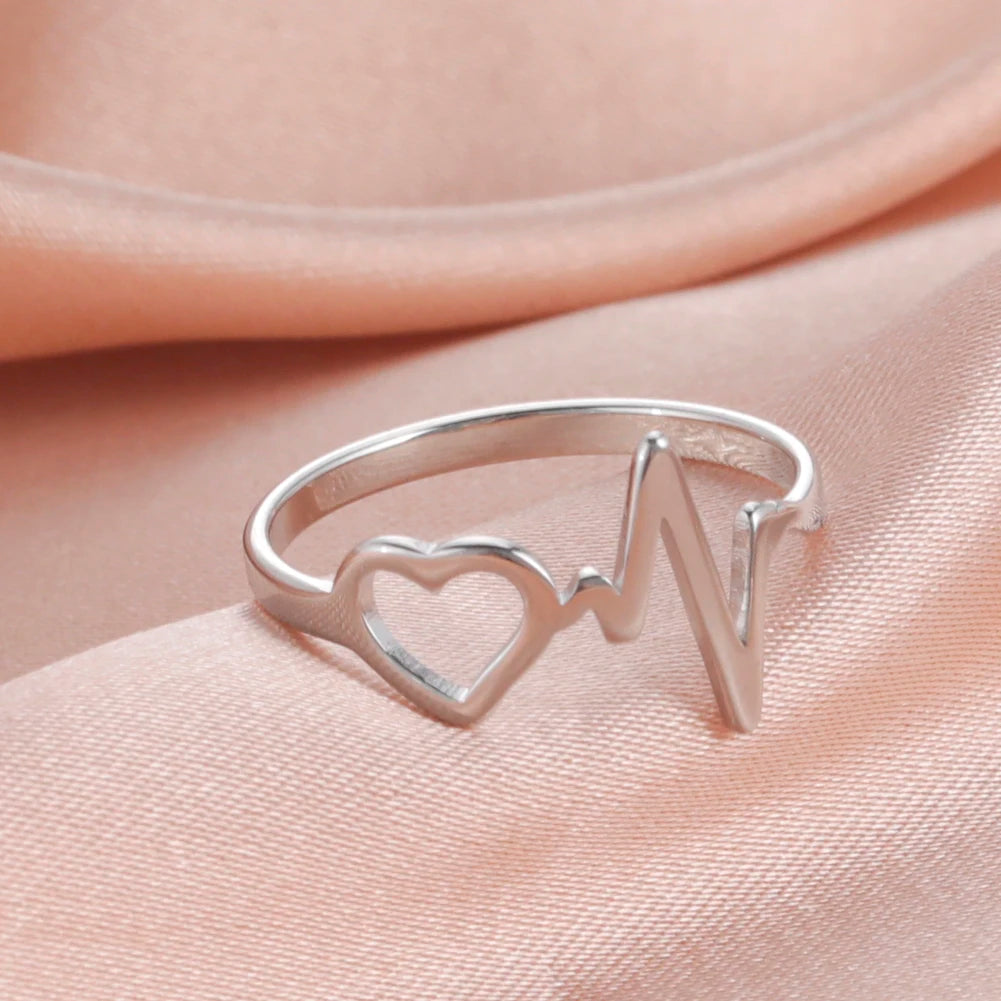 Heartbeat Women's Stainless Steel Minimalist Heart Ring - Elegant Fashion Jewelry for Engagement and Wholesale Opportunities