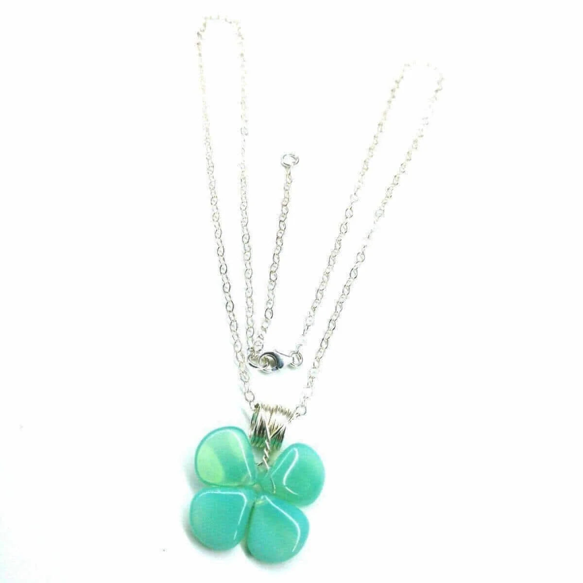 Mint Green Beaded Clover Necklace