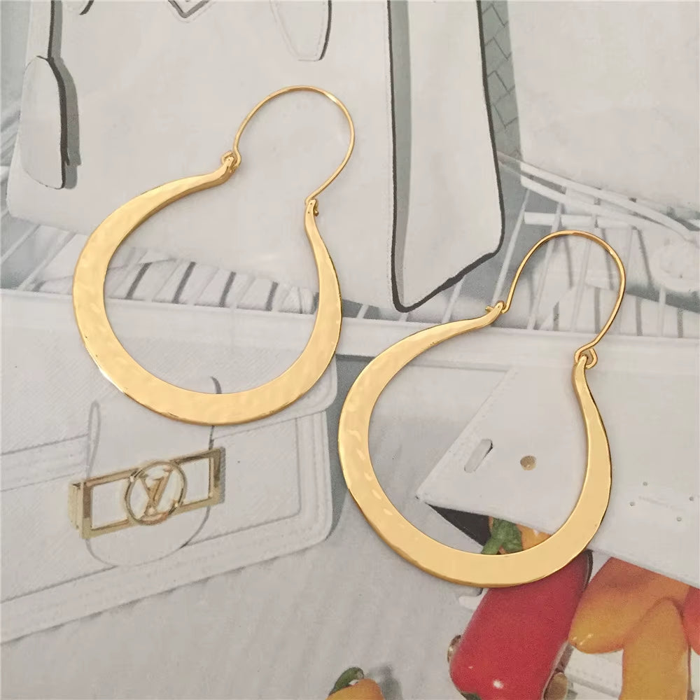 New Vintage Golden Hoop Earrings for Women Female Korean Metal Unusual Geometric round Drop Earring Trendy Jewelry