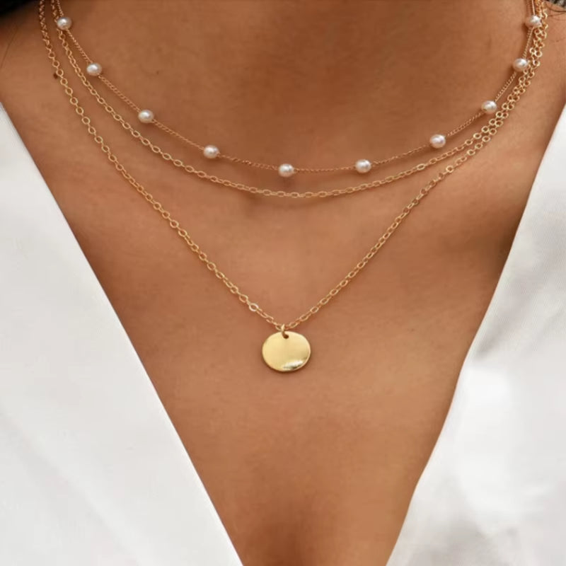 Vintage round Charm Layered Necklace Women'S Jewelry Layered Accessories for Girls Clothing Aesthetic Gifts Fashion Pendant 2022