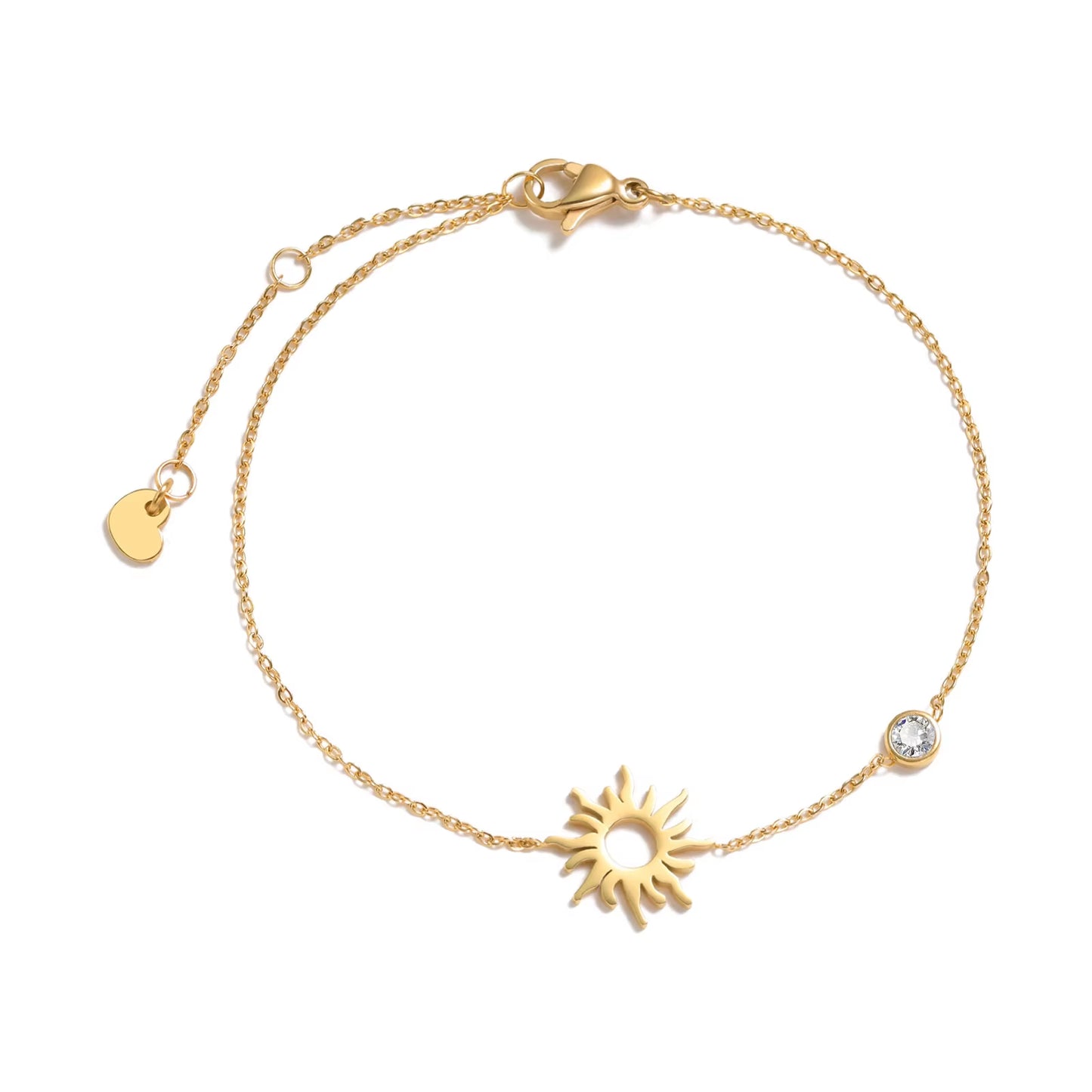 Women Minimalism Thin Chain Cross Crescent Moon Star Bracelet, Stainless Steel Female Adjustable Link Stacked Layered