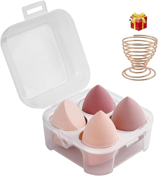 4 Pcs Makeup Sponges Blender Set - Makeup Sponges for Foundation Blender with Egg Case and 1 Holder, Flawless for Cream, Powder and Liquid (4Pcs,Pink)