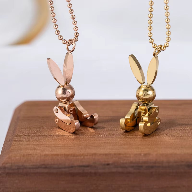 Trendy Mobile Rabbit Pendant Necklace Yellow Gold Color 316L Titanium Steel Jewelry Woman Gift Never Fade Hypoallergenic