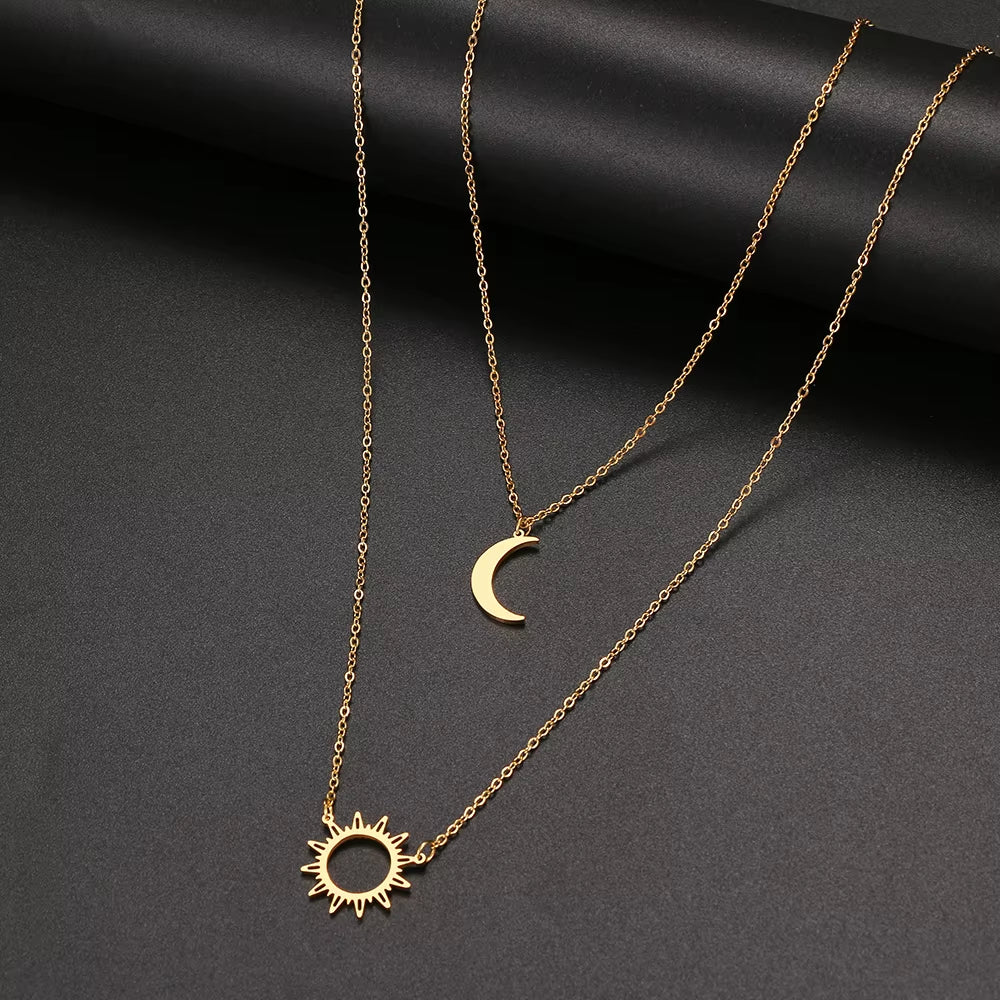 2022 Stainless Steel Layered Models Sun Flower Moon Necklace for Women Fashionable Exquisite Pendant Chain Party Friend Jewelry