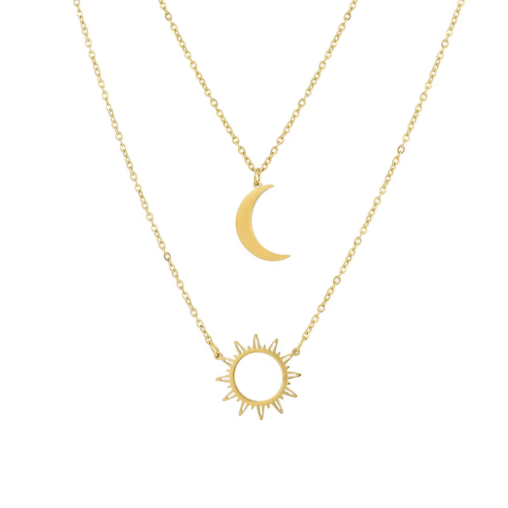2022 Stainless Steel Layered Models Sun Flower Moon Necklace for Women Fashionable Exquisite Pendant Chain Party Friend Jewelry