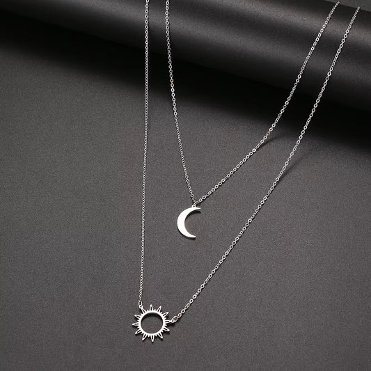 2022 Stainless Steel Layered Models Sun Flower Moon Necklace for Women Fashionable Exquisite Pendant Chain Party Friend Jewelry