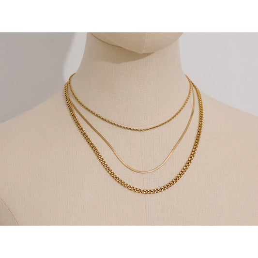 Stainless Steel Chain Layered Necklace Separated Set for Women Statement Golden Metalic Waterproof Collar Necklace Jewelry