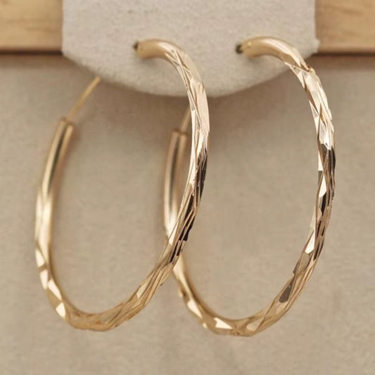 Classic Simple Hoop Earring for Women Gold Color Geometric Pattern Suit Various Occasions Metal Versatile Female Jewelry