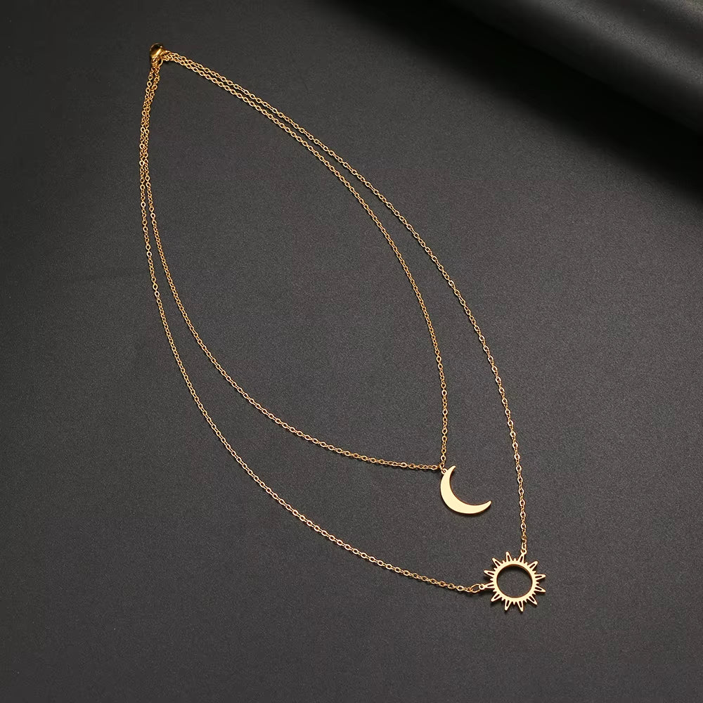 2022 Stainless Steel Layered Models Sun Flower Moon Necklace for Women Fashionable Exquisite Pendant Chain Party Friend Jewelry