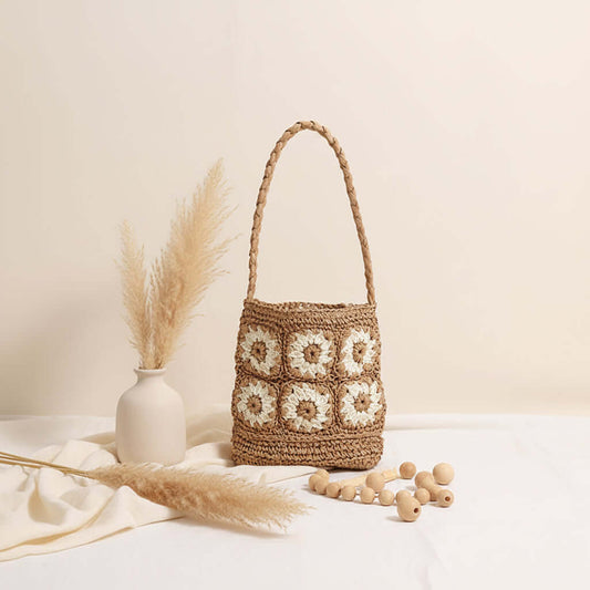 Floral Straw Shoulder Bag Hand Woven Bag