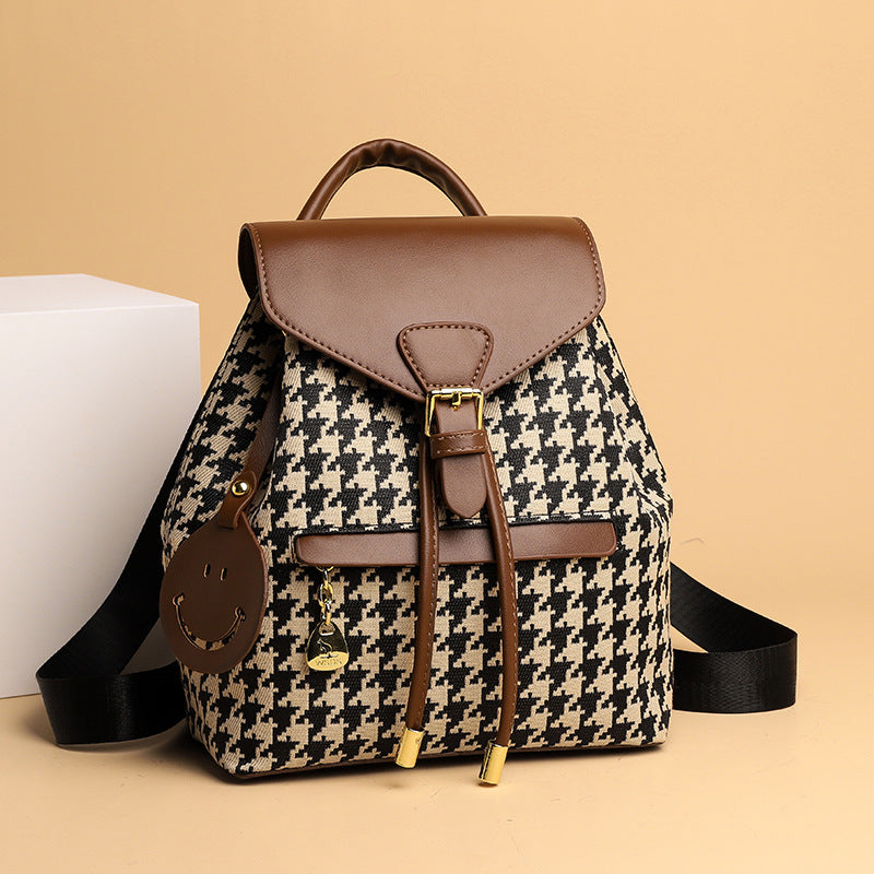 Stylish Houndstooth Backpack for Women - High Capacity Travel Bag for Girls