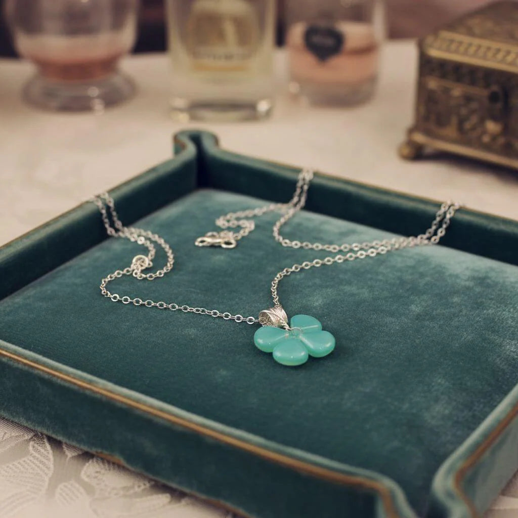 Mint Green Beaded Clover Necklace