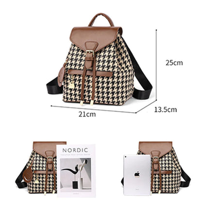 Stylish Houndstooth Backpack for Women - High Capacity Travel Bag for Girls