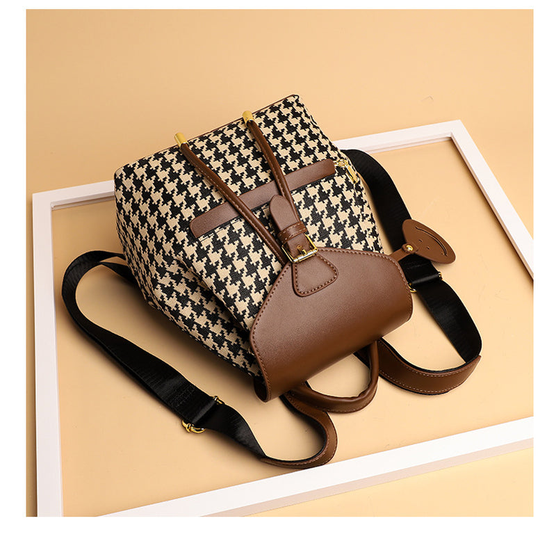 Stylish Houndstooth Backpack for Women - High Capacity Travel Bag for Girls