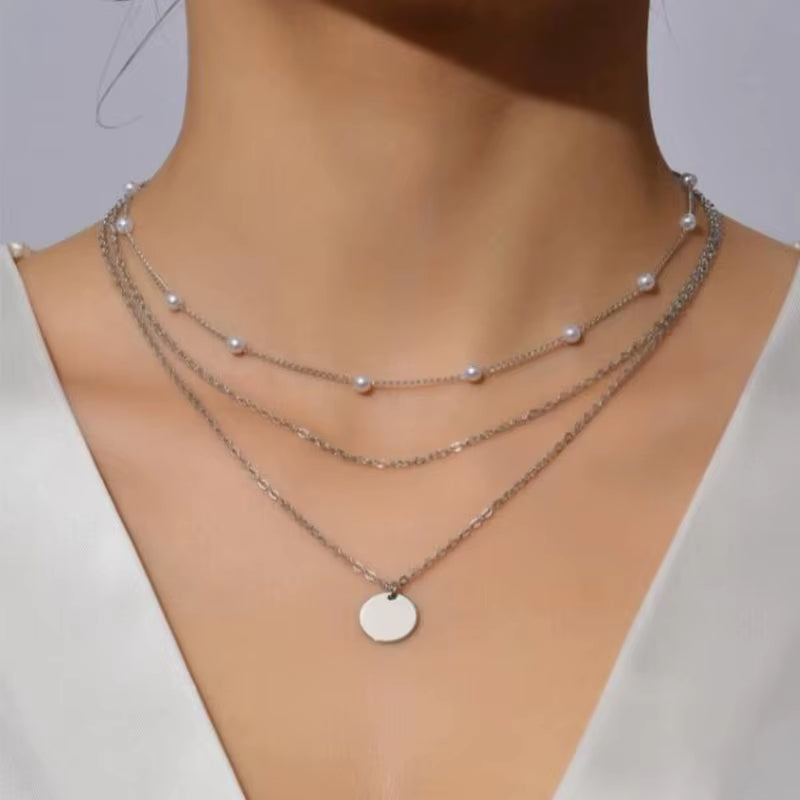 Vintage round Charm Layered Necklace Women'S Jewelry Layered Accessories for Girls Clothing Aesthetic Gifts Fashion Pendant 2022