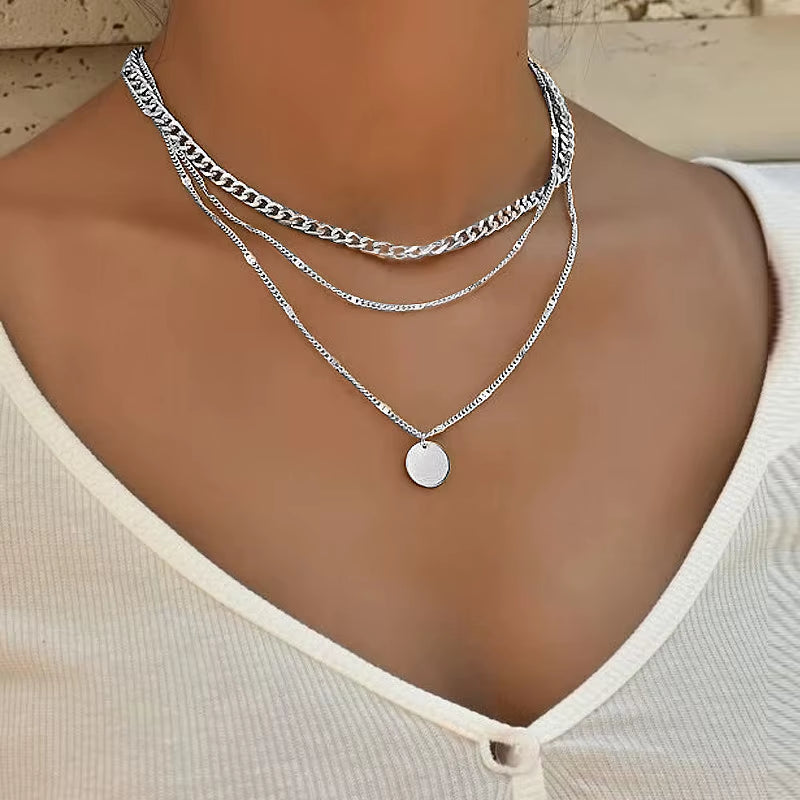 Vintage round Charm Layered Necklace Women'S Jewelry Layered Accessories for Girls Clothing Aesthetic Gifts Fashion Pendant 2022