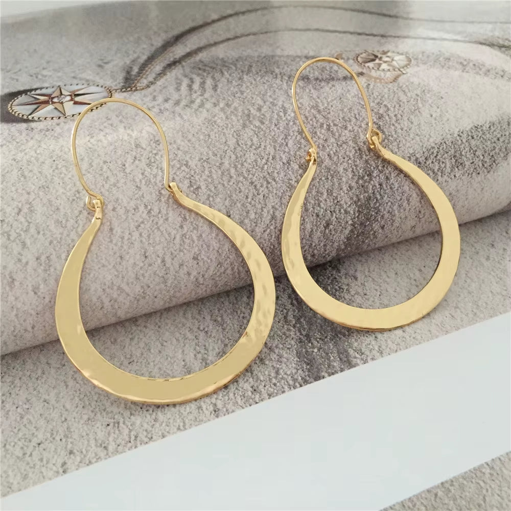 New Vintage Golden Hoop Earrings for Women Female Korean Metal Unusual Geometric round Drop Earring Trendy Jewelry