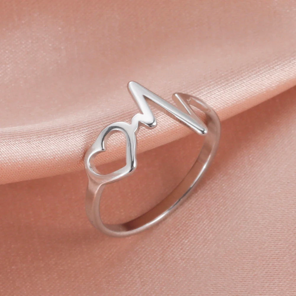 Heartbeat Women's Stainless Steel Minimalist Heart Ring - Elegant Fashion Jewelry for Engagement and Wholesale Opportunities