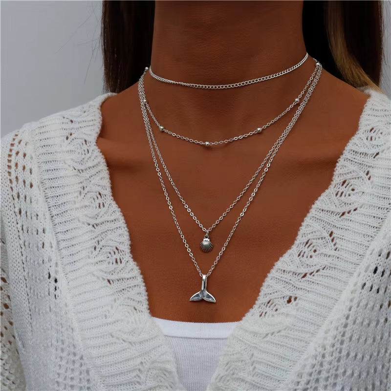 Tenande Bohemian Multi Layered Necklace for Women Vintage Water Drop Coin Star Moon Pendant Necklace Geometric Collier Collares