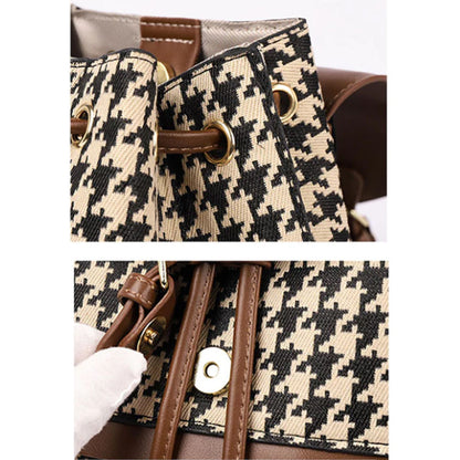 Stylish Houndstooth Backpack for Women - High Capacity Travel Bag for Girls