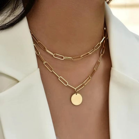 Vintage round Charm Layered Necklace Women'S Jewelry Layered Accessories for Girls Clothing Aesthetic Gifts Fashion Pendant 2022