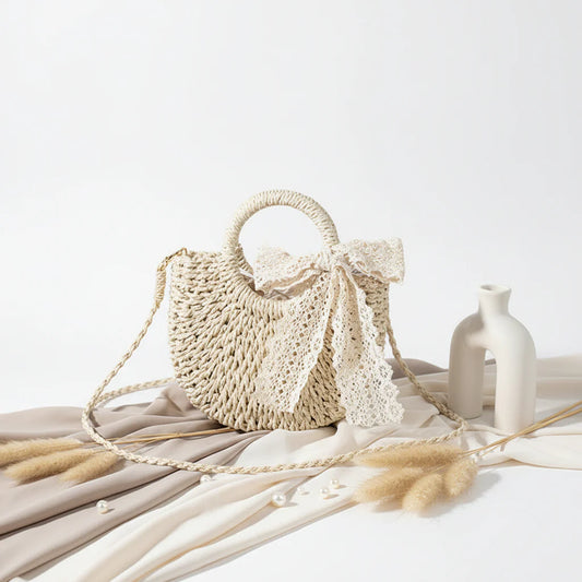 Crossbody Small Bag for Women Lace Bow Hand Woven Bag