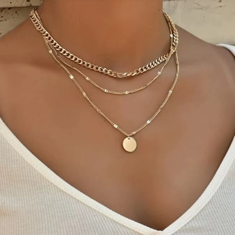 Vintage round Charm Layered Necklace Women'S Jewelry Layered Accessories for Girls Clothing Aesthetic Gifts Fashion Pendant 2022