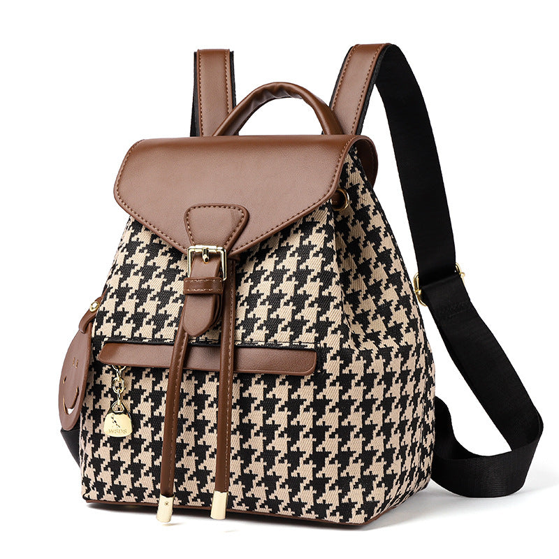 Stylish Houndstooth Backpack for Women - High Capacity Travel Bag for Girls
