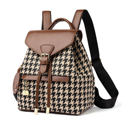 Stylish Houndstooth Backpack for Women - High Capacity Travel Bag for Girls