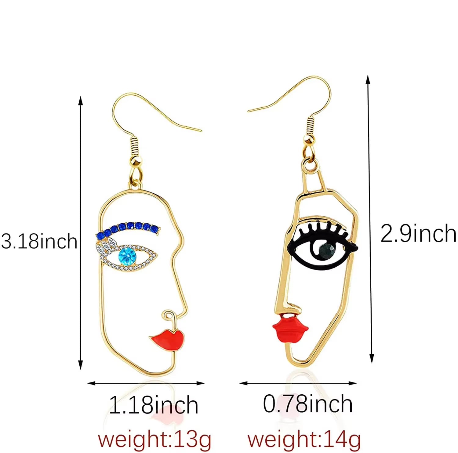Hollow Human Face Earrings for Women Girls Abstract Art Earring 2PC Hypoallergenic Dangle Contour Jewelry