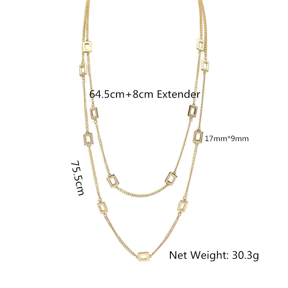 High Quality Layered Necklace Gold Color Fashion Chain with Square Linked Necklace for Women Friendship Jewelry