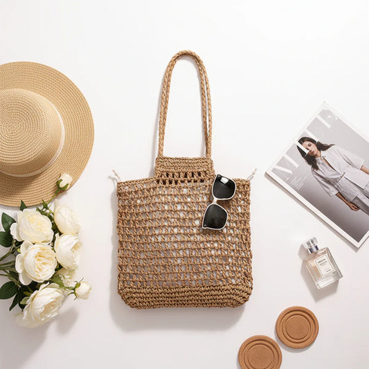 Vacation Beach Bag Shoulder Hollow Out Cutout Out Straw Bag Special Interest Design