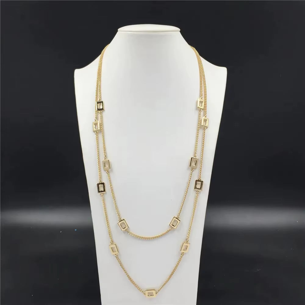 High Quality Layered Necklace Gold Color Fashion Chain with Square Linked Necklace for Women Friendship Jewelry