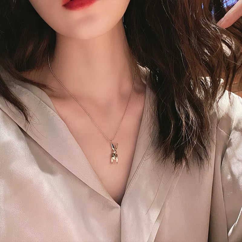 Trendy Mobile Rabbit Pendant Necklace Yellow Gold Color 316L Titanium Steel Jewelry Woman Gift Never Fade Hypoallergenic