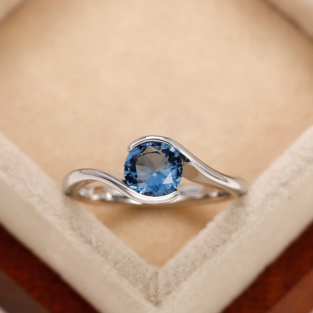 Luxury Women's Solitaire Band Ring Featuring Blue Cubic Zirconia - Elegant Bridal Wedding Jewelry for 2022