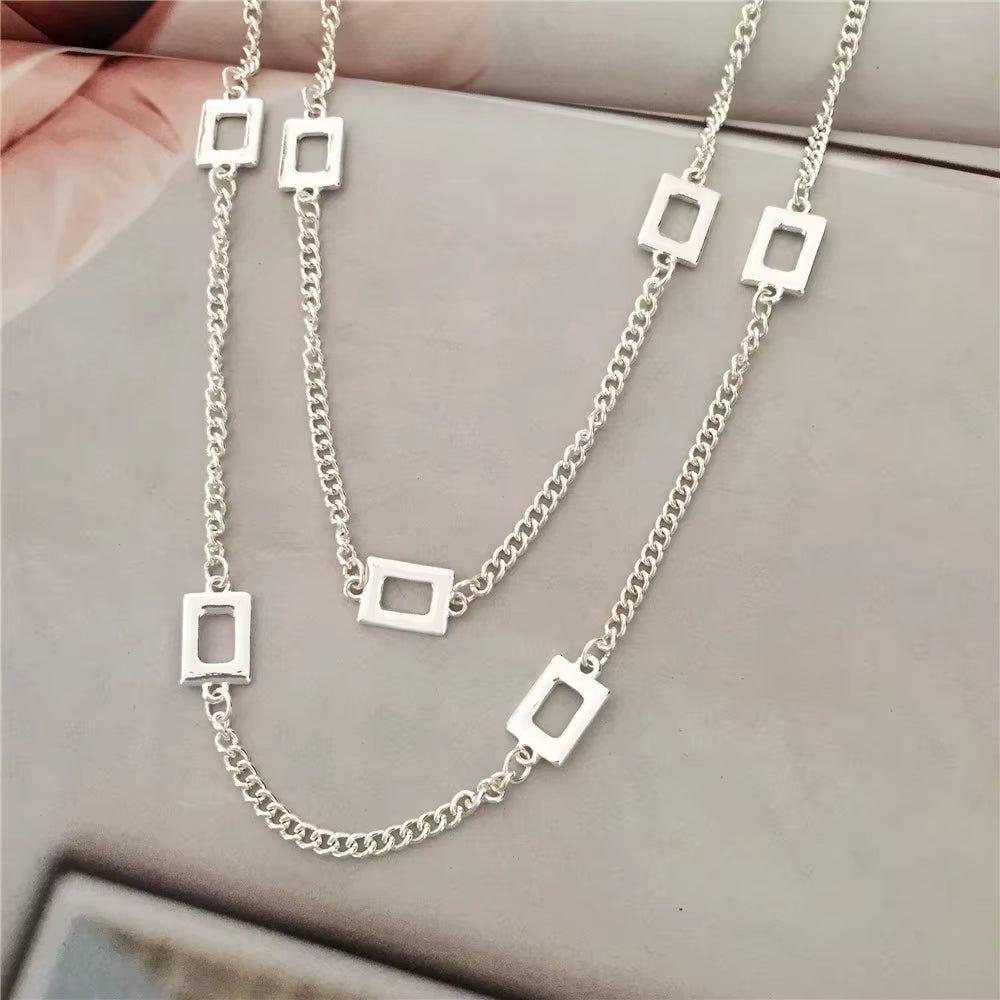 High Quality Layered Necklace Gold Color Fashion Chain with Square Linked Necklace for Women Friendship Jewelry