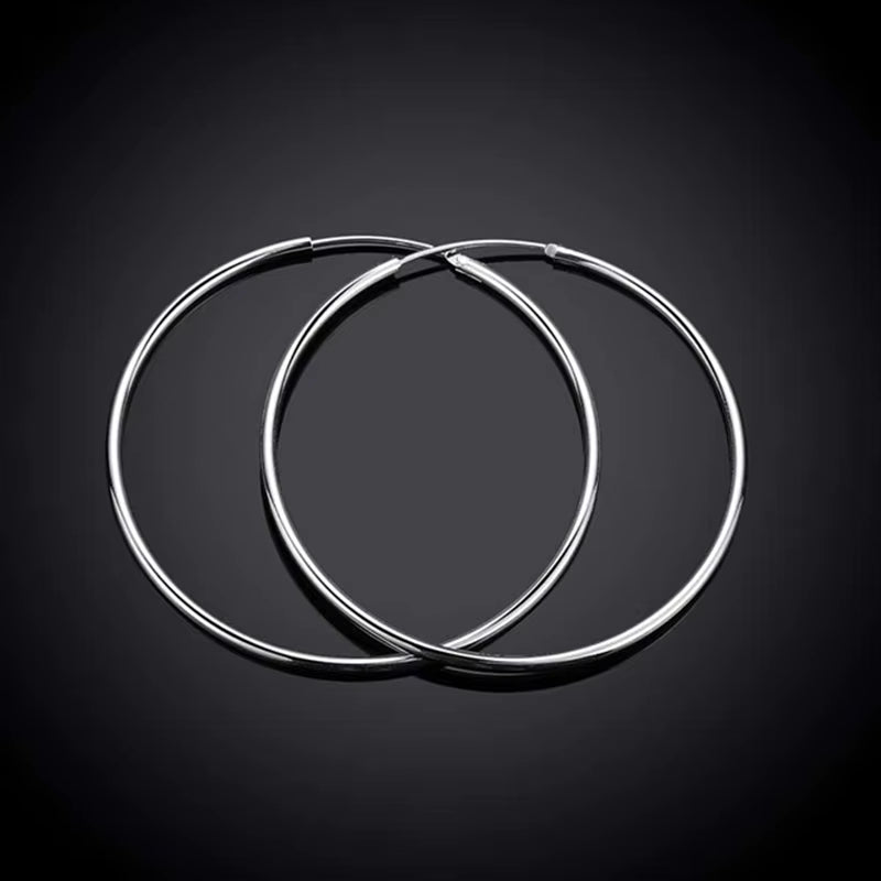 925 Sterling Silver Hoop Earring for Women 35/50/60MM Big round Circle Earrings Jewelry Gift