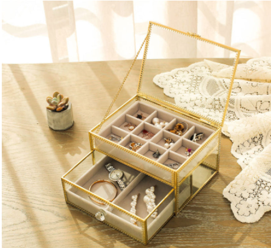 Vintage Copper Glass Desktop Storage Box