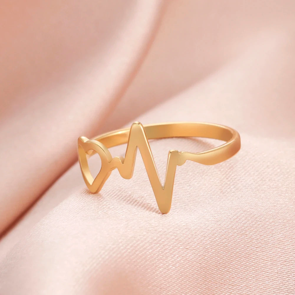 Heartbeat Women's Stainless Steel Minimalist Heart Ring - Elegant Fashion Jewelry for Engagement and Wholesale Opportunities