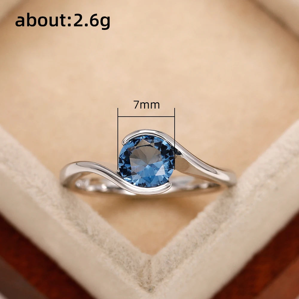 Luxury Women's Solitaire Band Ring Featuring Blue Cubic Zirconia - Elegant Bridal Wedding Jewelry for 2022