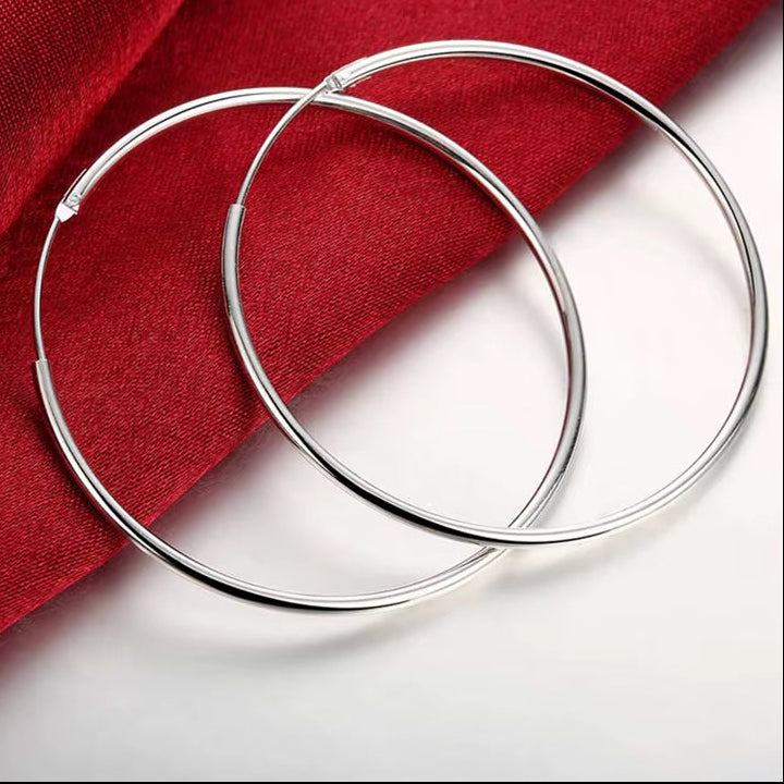 925 Sterling Silver Hoop Earring for Women 35/50/60MM Big round Circle Earrings Jewelry Gift