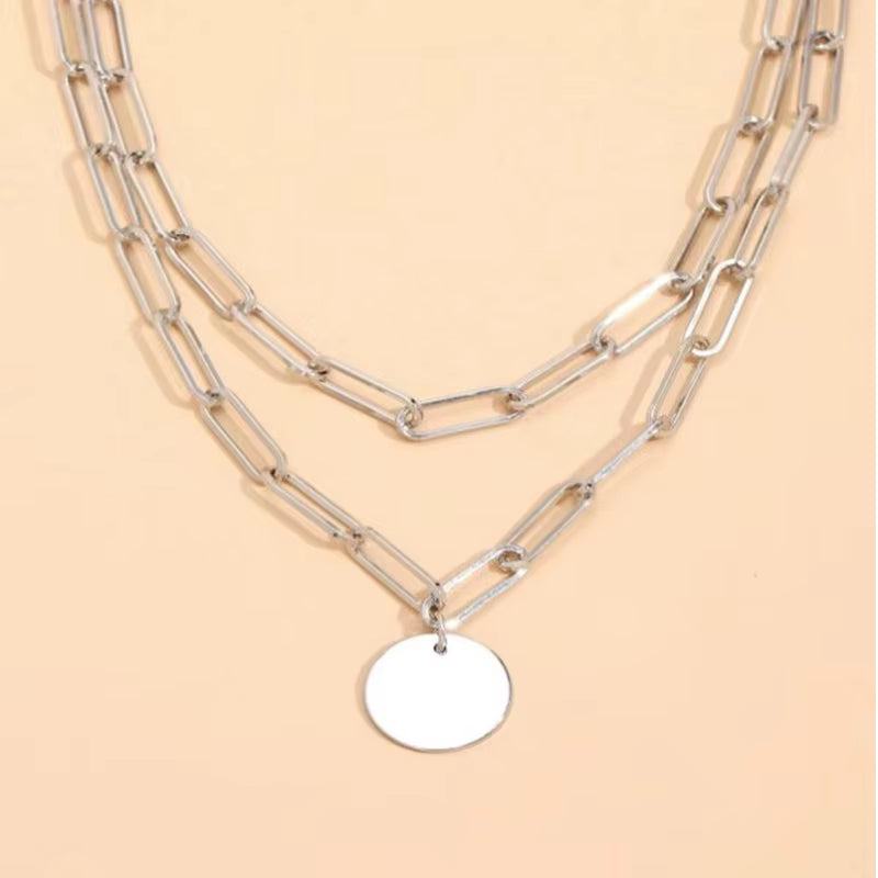 Vintage round Charm Layered Necklace Women'S Jewelry Layered Accessories for Girls Clothing Aesthetic Gifts Fashion Pendant 2022
