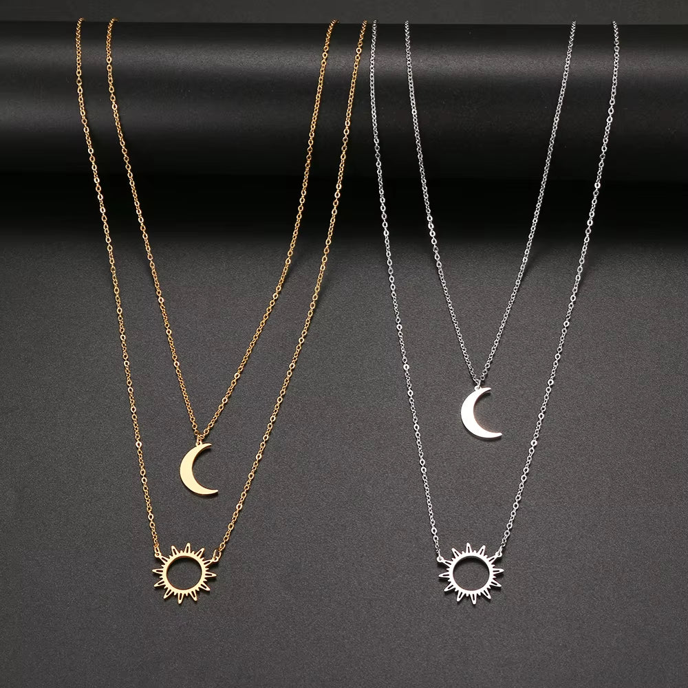 2022 Stainless Steel Layered Models Sun Flower Moon Necklace for Women Fashionable Exquisite Pendant Chain Party Friend Jewelry