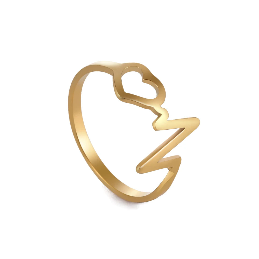 Heartbeat Women's Stainless Steel Minimalist Heart Ring - Elegant Fashion Jewelry for Engagement and Wholesale Opportunities