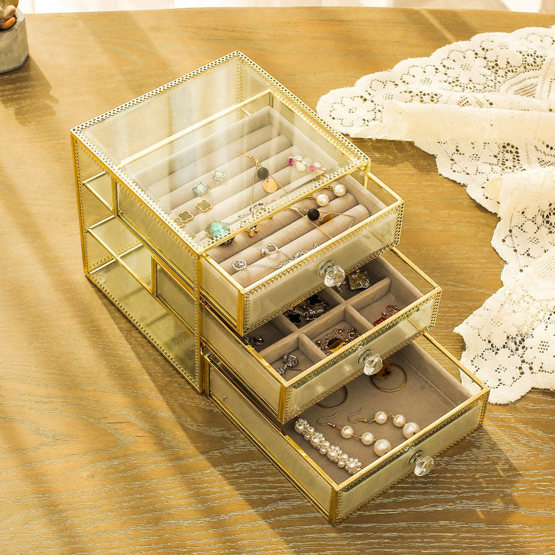 Vintage Copper Glass Desktop Storage Box