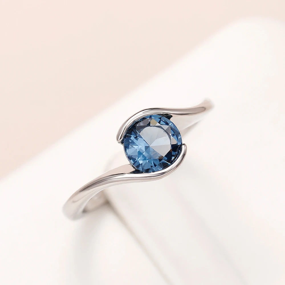 Luxury Women's Solitaire Band Ring Featuring Blue Cubic Zirconia - Elegant Bridal Wedding Jewelry for 2022